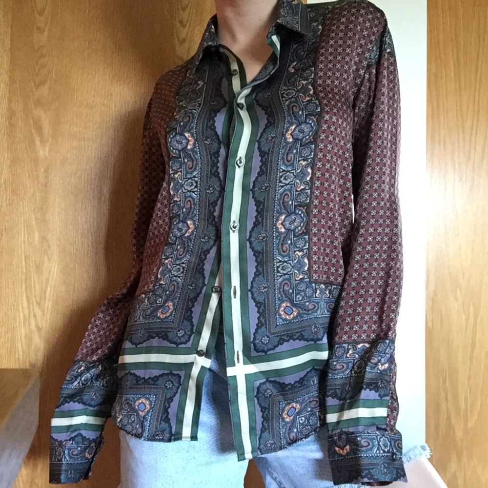 ZARA silk print button down